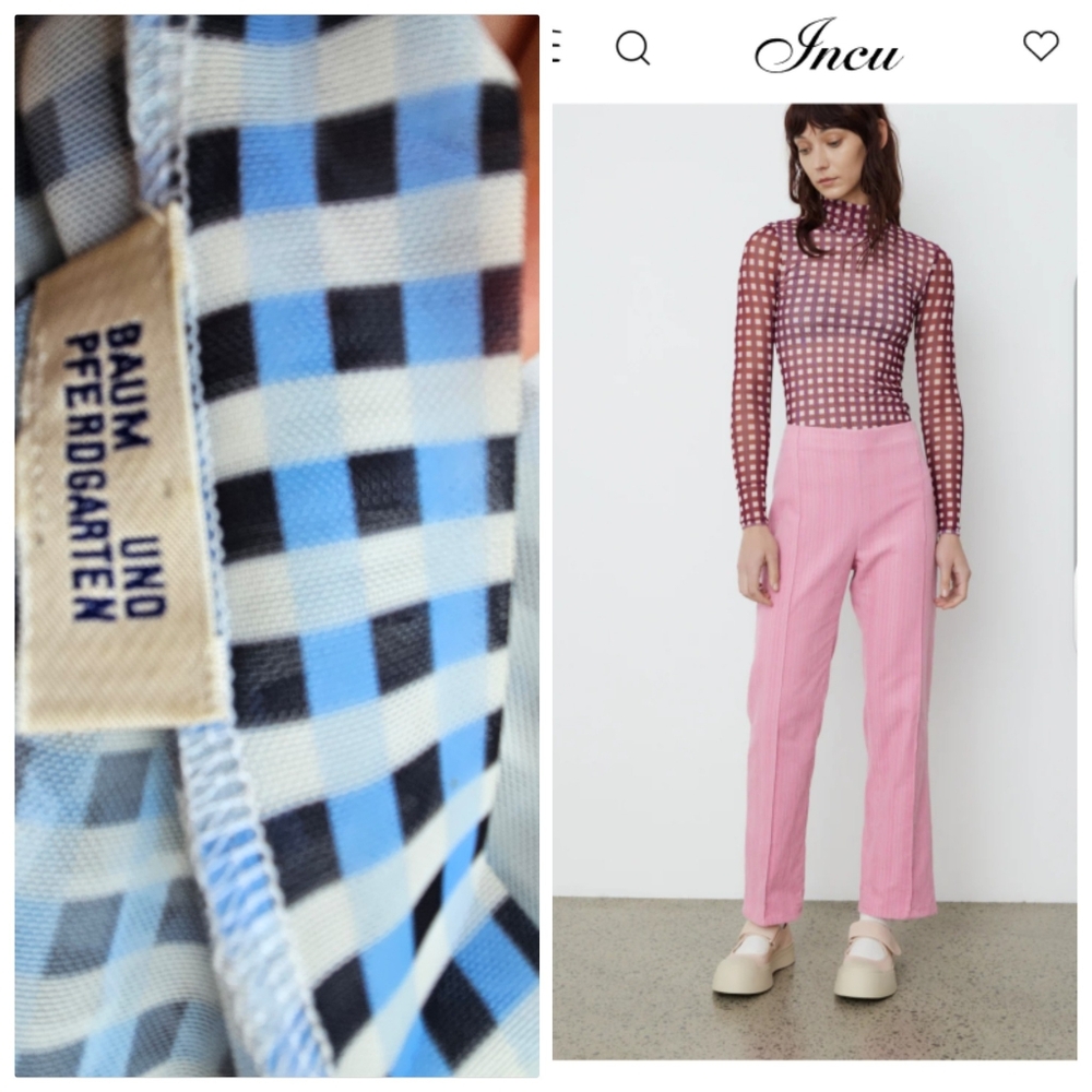 Baum Und Pferdgarten Jodi Mesh Roll Neck Gingham Check Sheer Long Sleeve Top Xs
